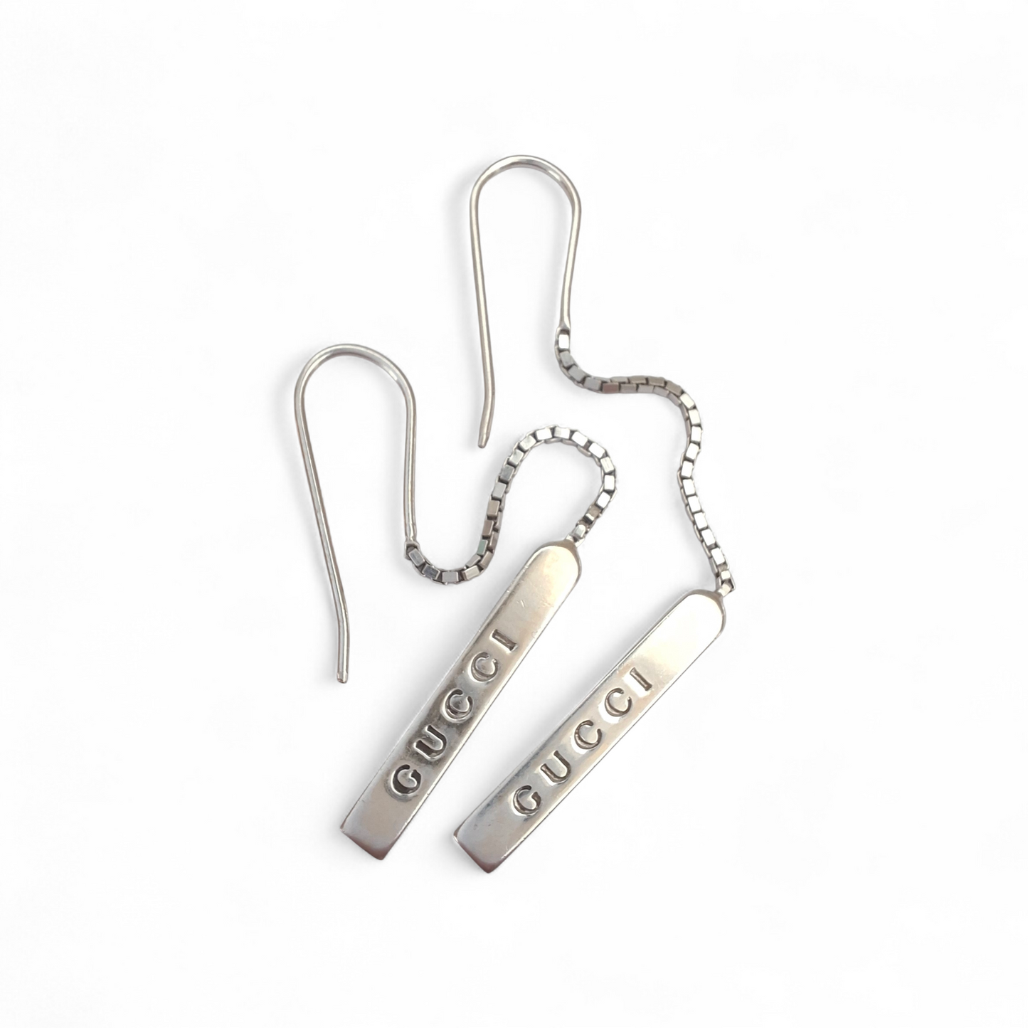 Gucci 18k White Gold Dangle Drop Earrings