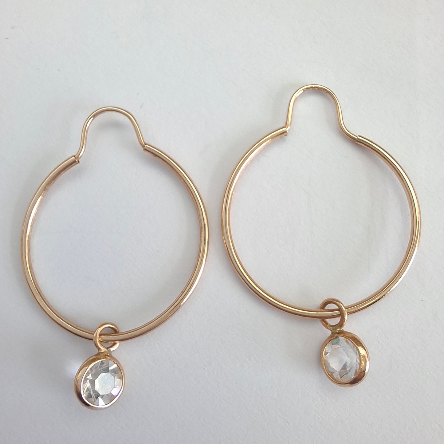 Vintage Gold Plated Hoop Earrings with Crystal Drops