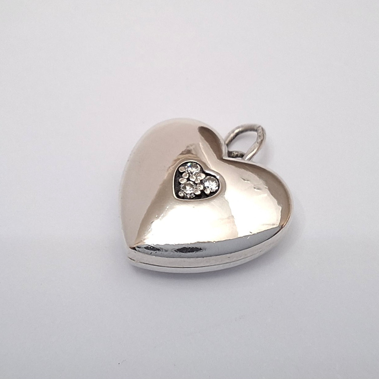 Vintage Tiffany & Co Triple Diamond Heart Locket Charm in Sterling Silver