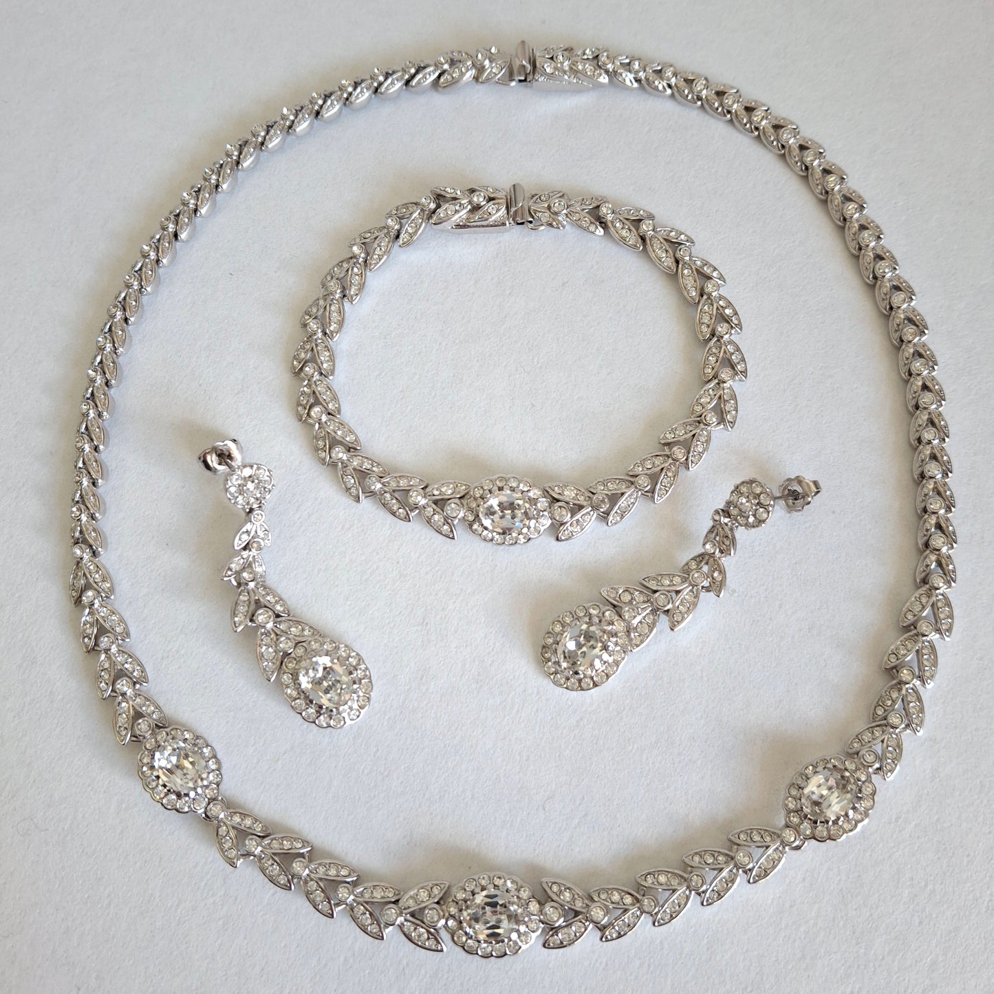 Vintage Attwood & Sawyer Clear Crystal Necklace Bracelet and Earrings Set