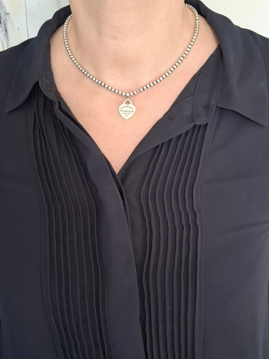 Vintage Return to Tiffany Heart Tag Charm Bead Necklace in Hallmarked Sterling Silver