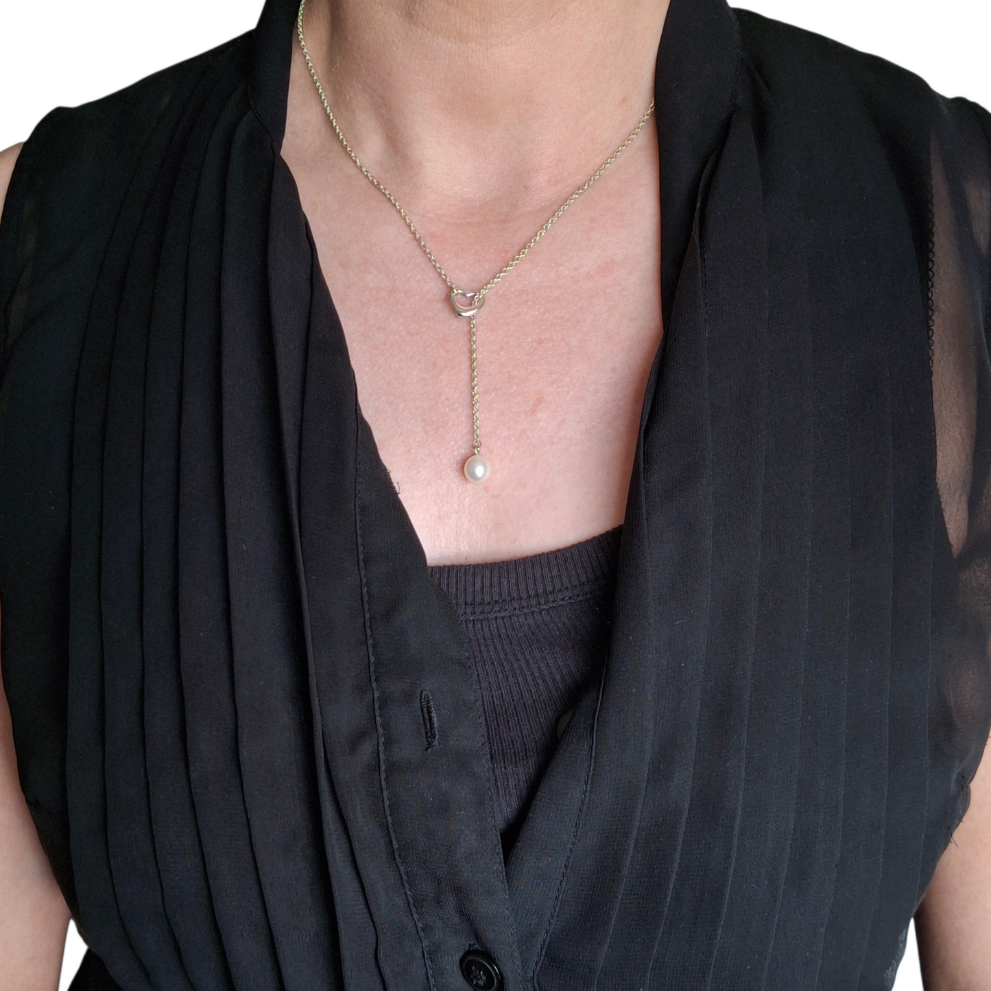 Tiffany & Co. Elsa Peretti Design Open Heart Lariat Necklace in Silver with a Pearl