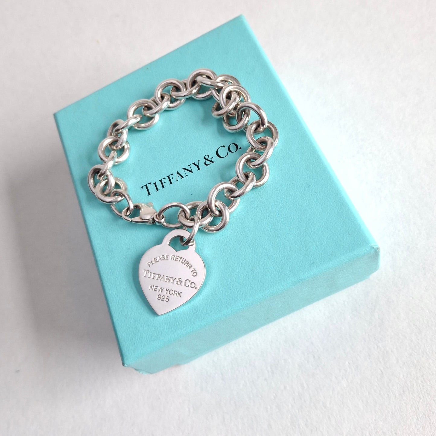 Return to Tiffany Heart Tag Charm Bracelet in Sterling Silver with Box & Pouch
