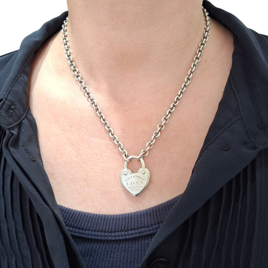 Vintage Return to Love Tiffany & Co. New York Sterling Silver Lock Necklace