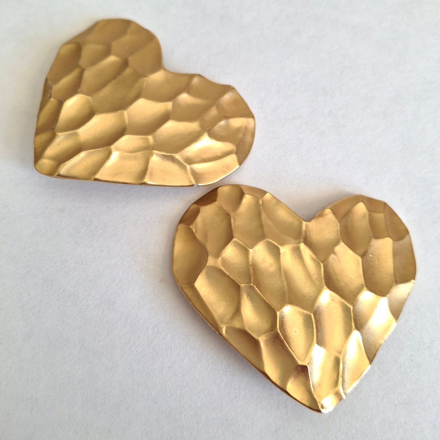 Vintage Yves Saint Laurent 55mm Gold Plated Textured Heart Earrings with Original Box
