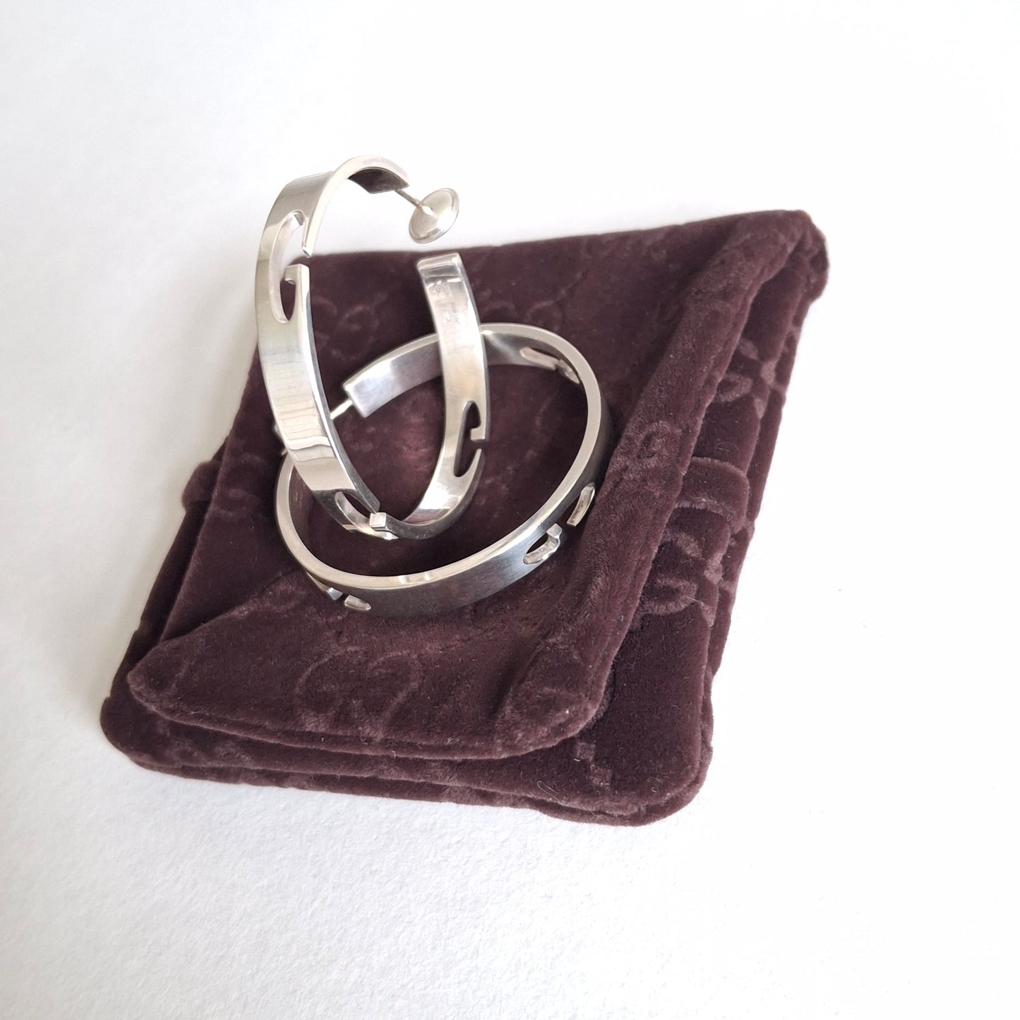 Gucci G 42mm Hoop Earrings in Hallmarked Sterling Silver