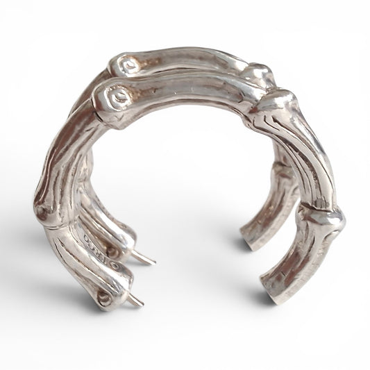Vintage 1996 Tiffany & Co Sterling Silver Bamboo Hoop Earrings
