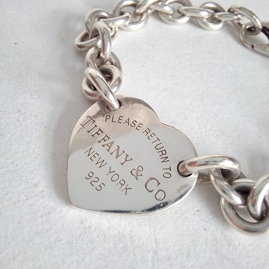 Vintage Return To Tiffany & Co Heart Tag Charm Bracelet in Hallmarked Sterling Silver