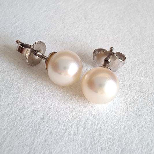 Vintage Tiffany & Co Hallmarked 18k White Gold Cultured Pearl Earrings