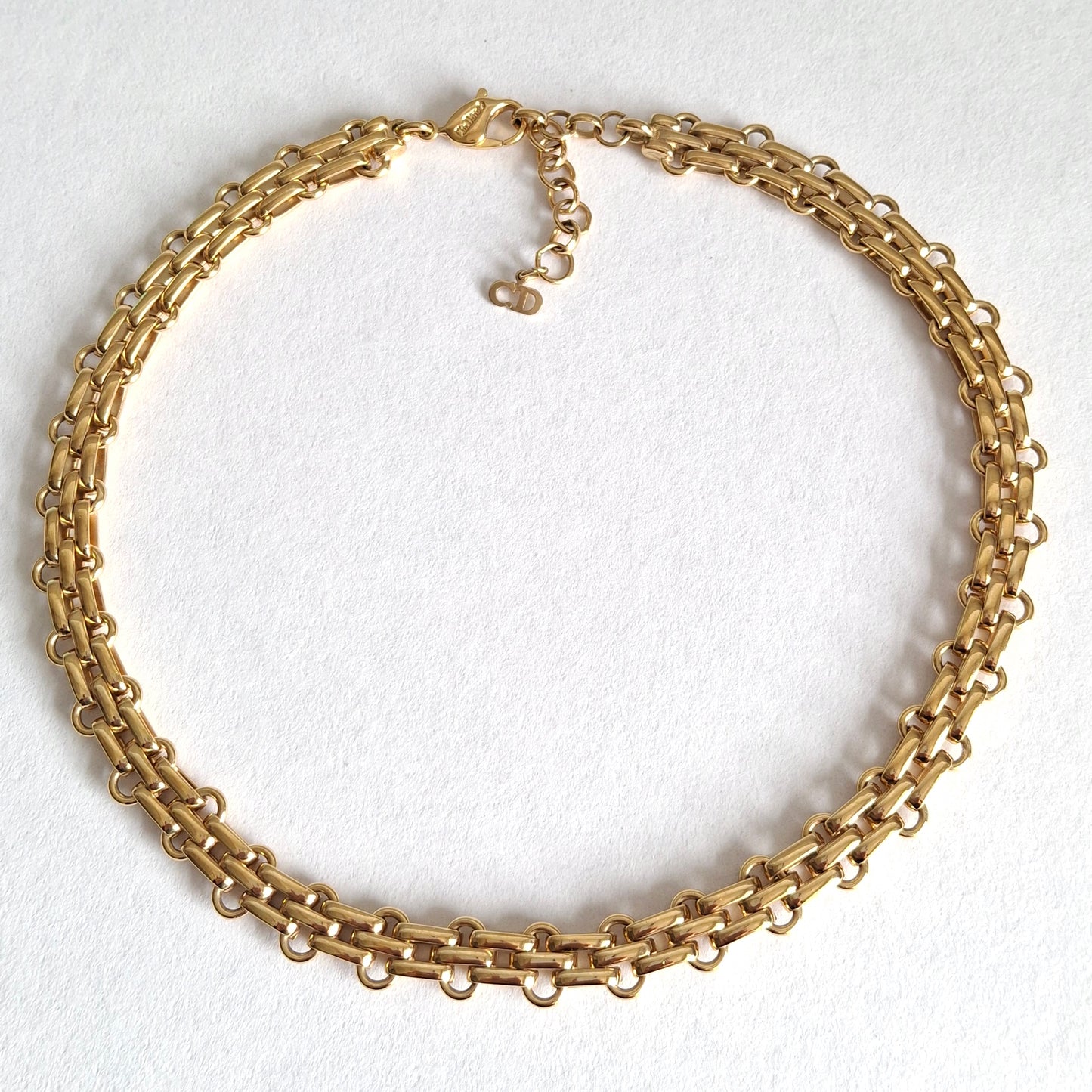 Vintage Christian Dior Gold Plated Adjustable Length Fancy Link Necklace