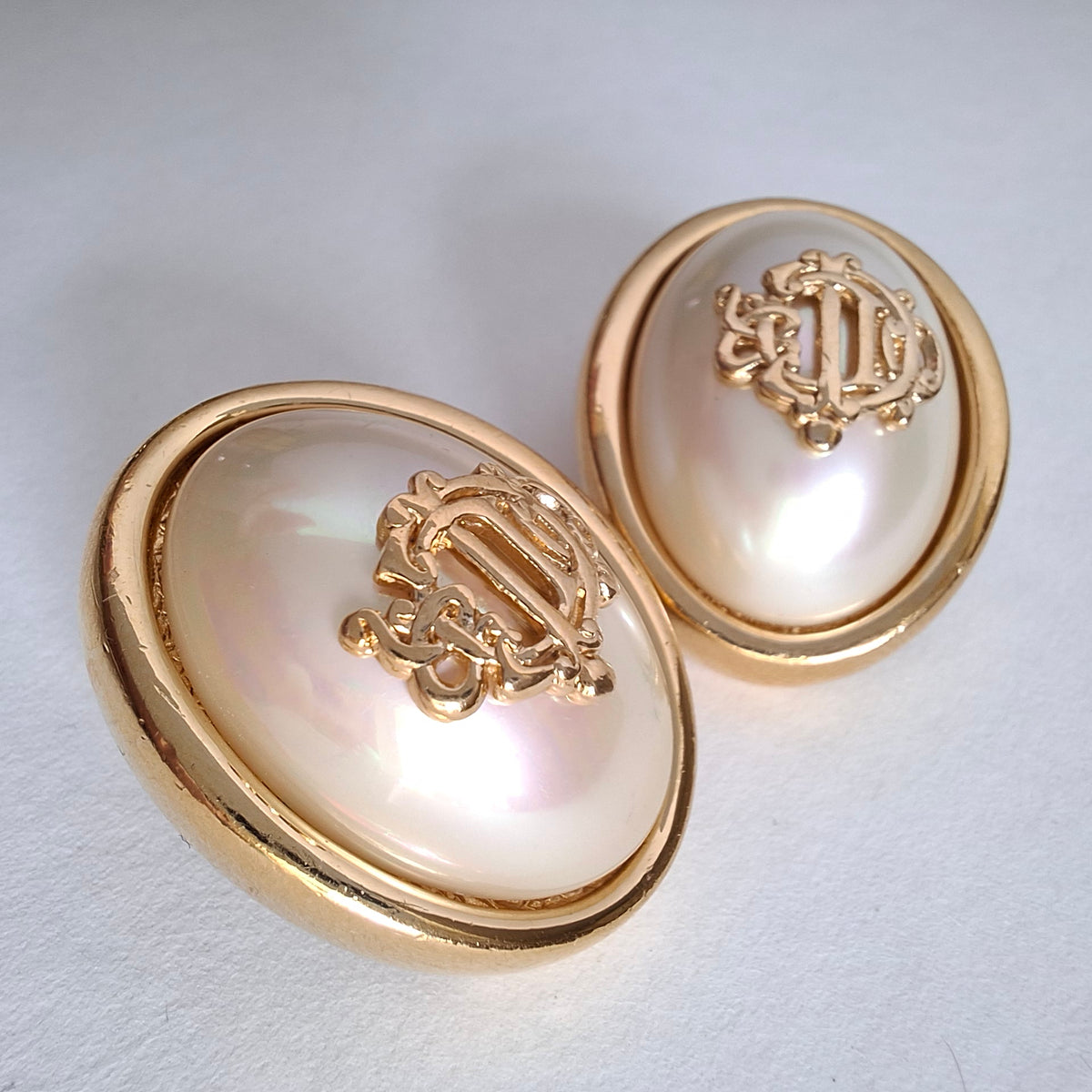 Vintage Christian Dior Pearl Monogram Earrings