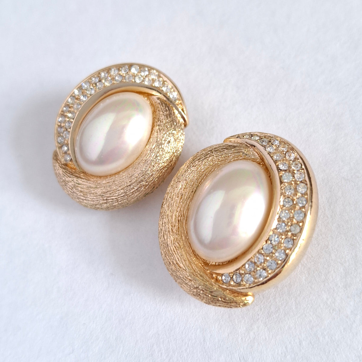 Vintage Christian Dior Pearl & Crystal Clip-on Earrings