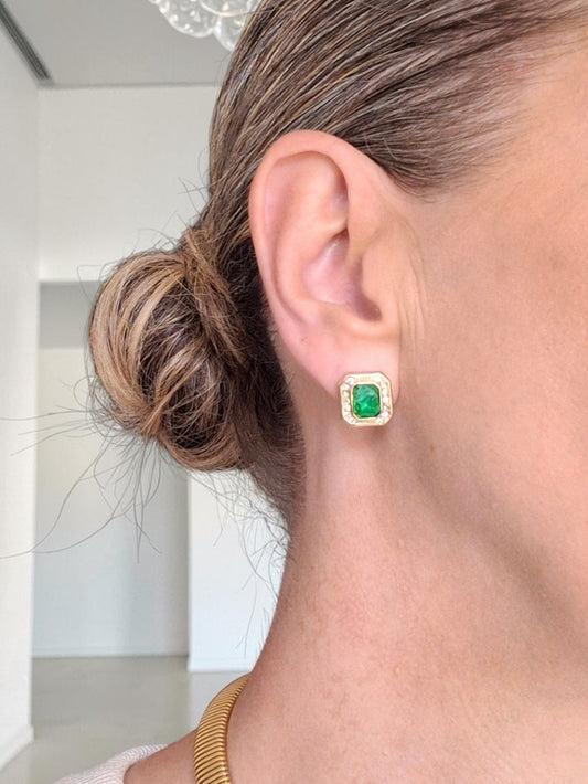 Vintage Christian Dior Faux Emerald Earrings for Pierced Ears