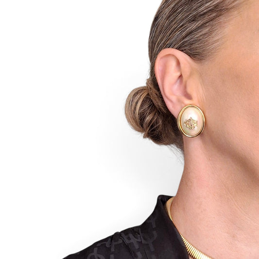 Vintage Christian Dior Pearl Monogram Earrings