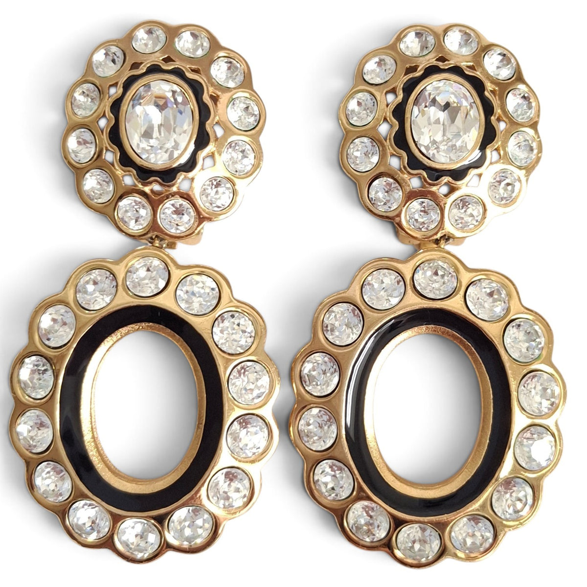 Vintage Christian Dior Swarovski Crystal Double Hoop Earrings