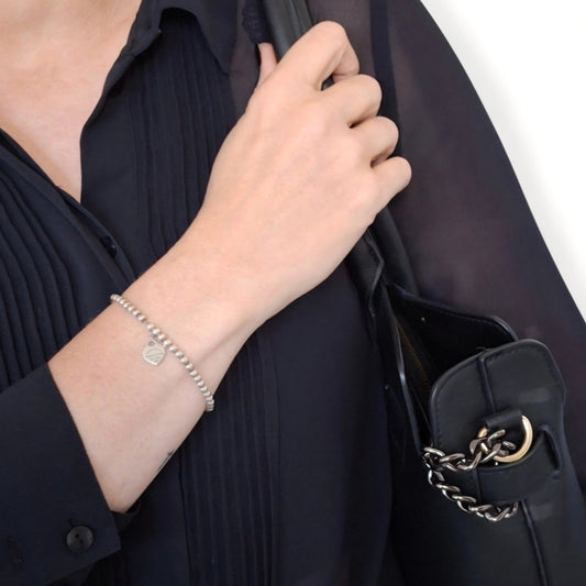 Return to Tiffany & Co Mini Heart Tag Bead Bracelet in Sterling Silver