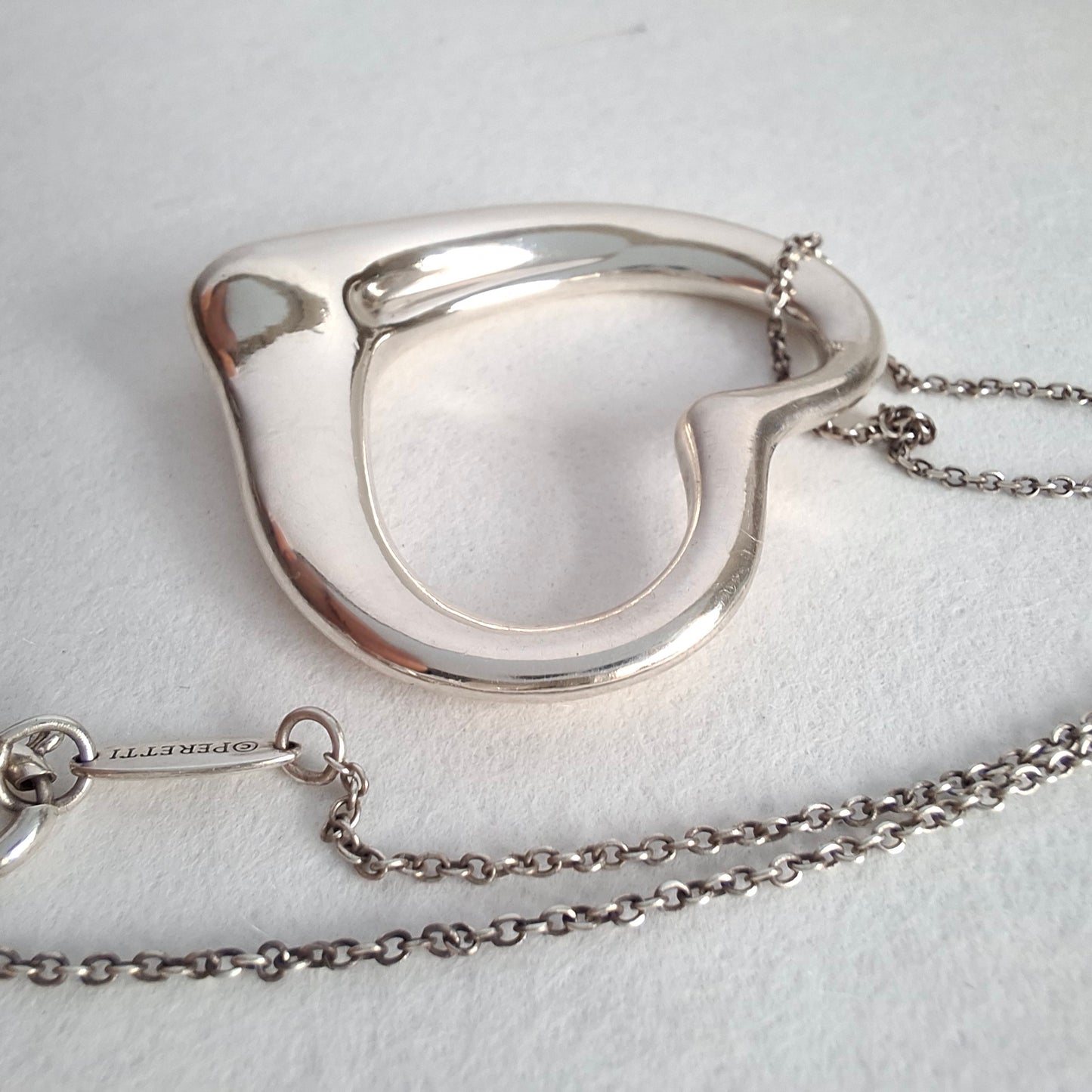 Large Sterling Silver 36mm Open Heart Pendant Necklace by Elsa Peretti for Tiffany & Co