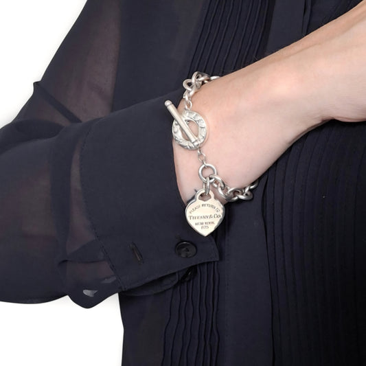 Vintage Return to Tiffany & Co Heart Tag Charm Toggle Bracelet in Sterling Silver