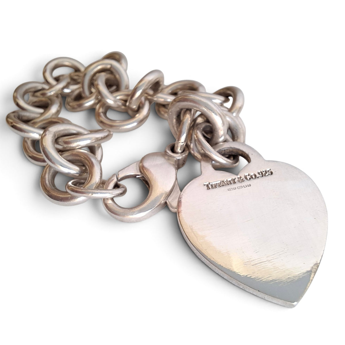 Vintage Hallmarked Sterling Silver Heart Tag Charm Bracelet by Tiffany & Co