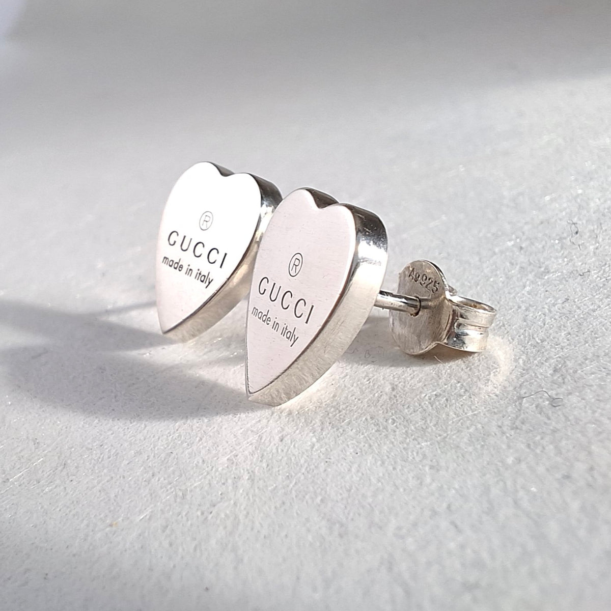 Gucci Trademark Logo Heart Stud Earrings in Sterling Silver