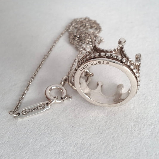 Tiffany & Co Crown Charm Pendant Necklace in Sterling Silver