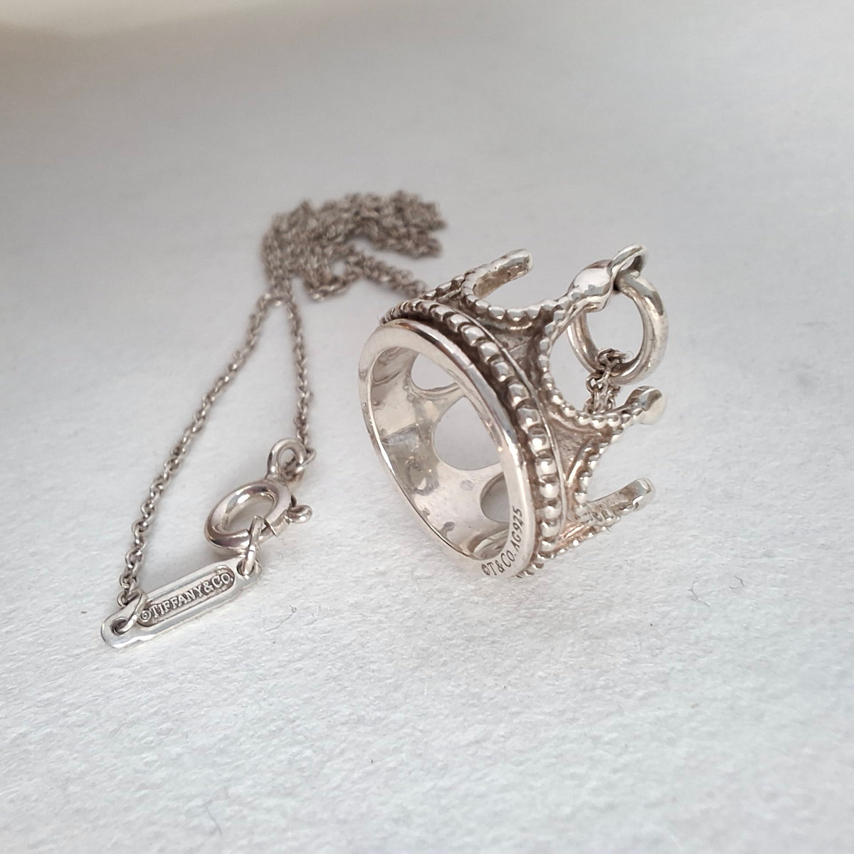 Tiffany & Co Crown Charm Pendant Necklace in Sterling Silver