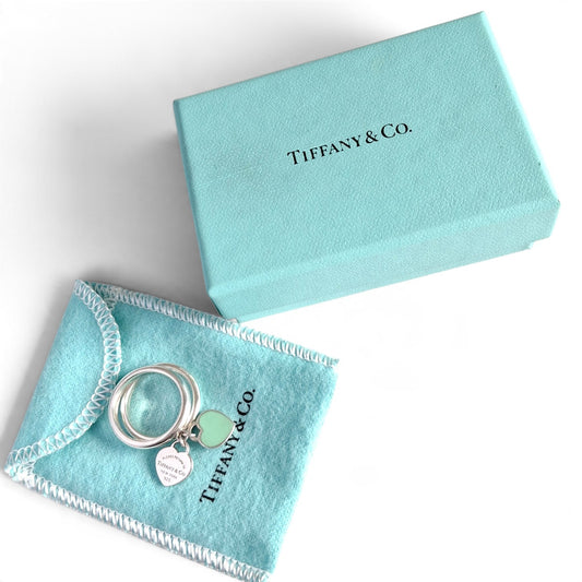 Return to Tiffany & Co Double Heart Tag Blue Enamel Stacking Rings in Sterling Silver