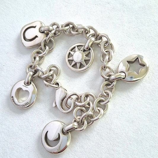 Vintage Tiffany & Co Stencil Charm Bracelet in Hallmarked Sterling Silver