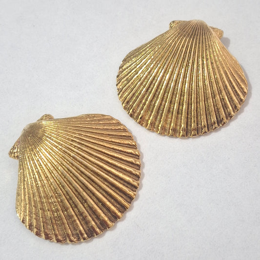 Vintage Yves Saint Laurent YSL Gold Plated Clip-on Clam Shell Earrings
