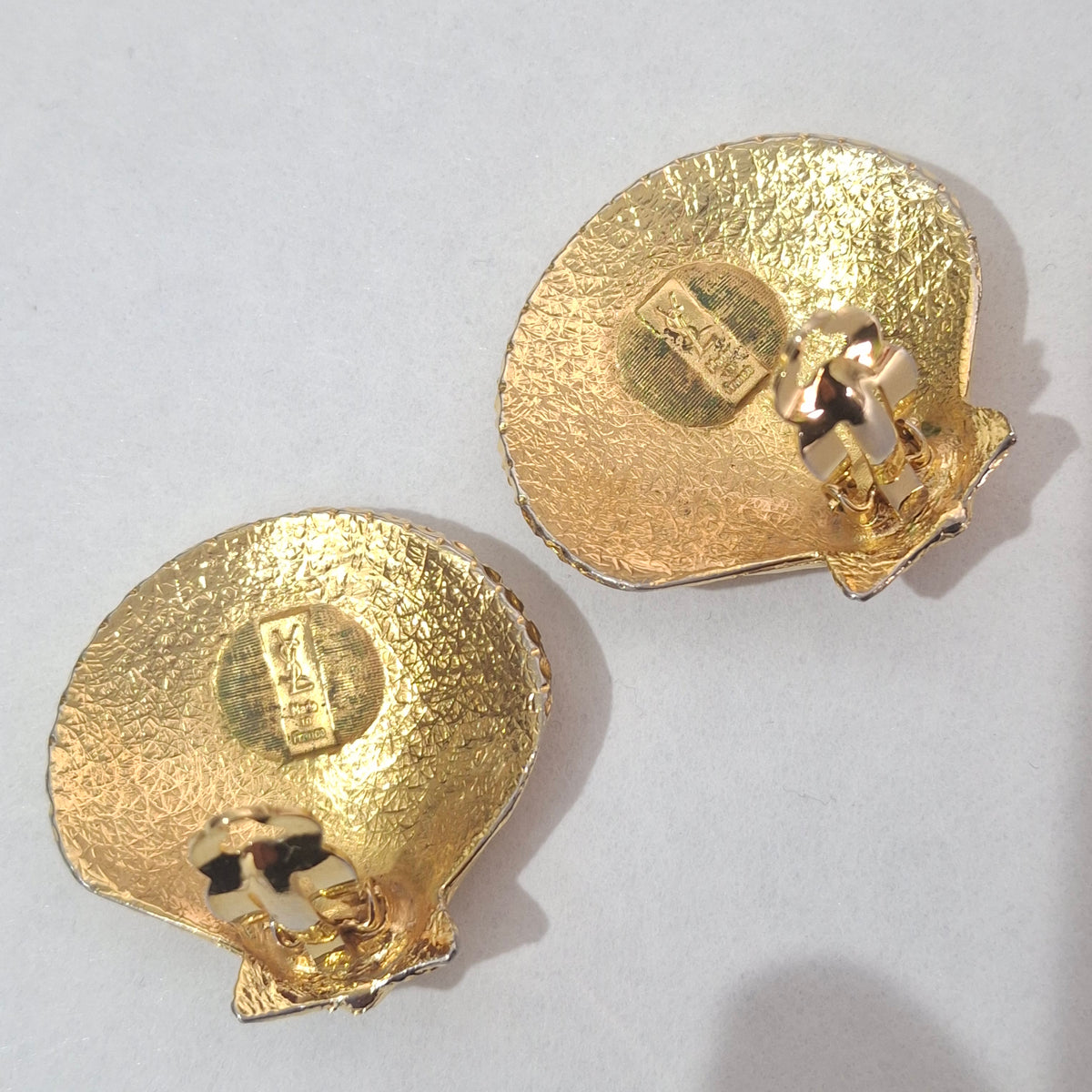 Vintage Yves Saint Laurent YSL Gold Plated Clip-on Clam Shell Earrings