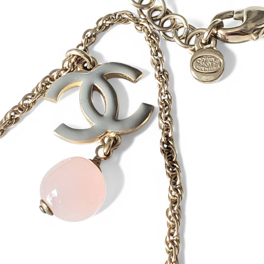 Vintage Chanel CC Logo Rose Quartz Necklace