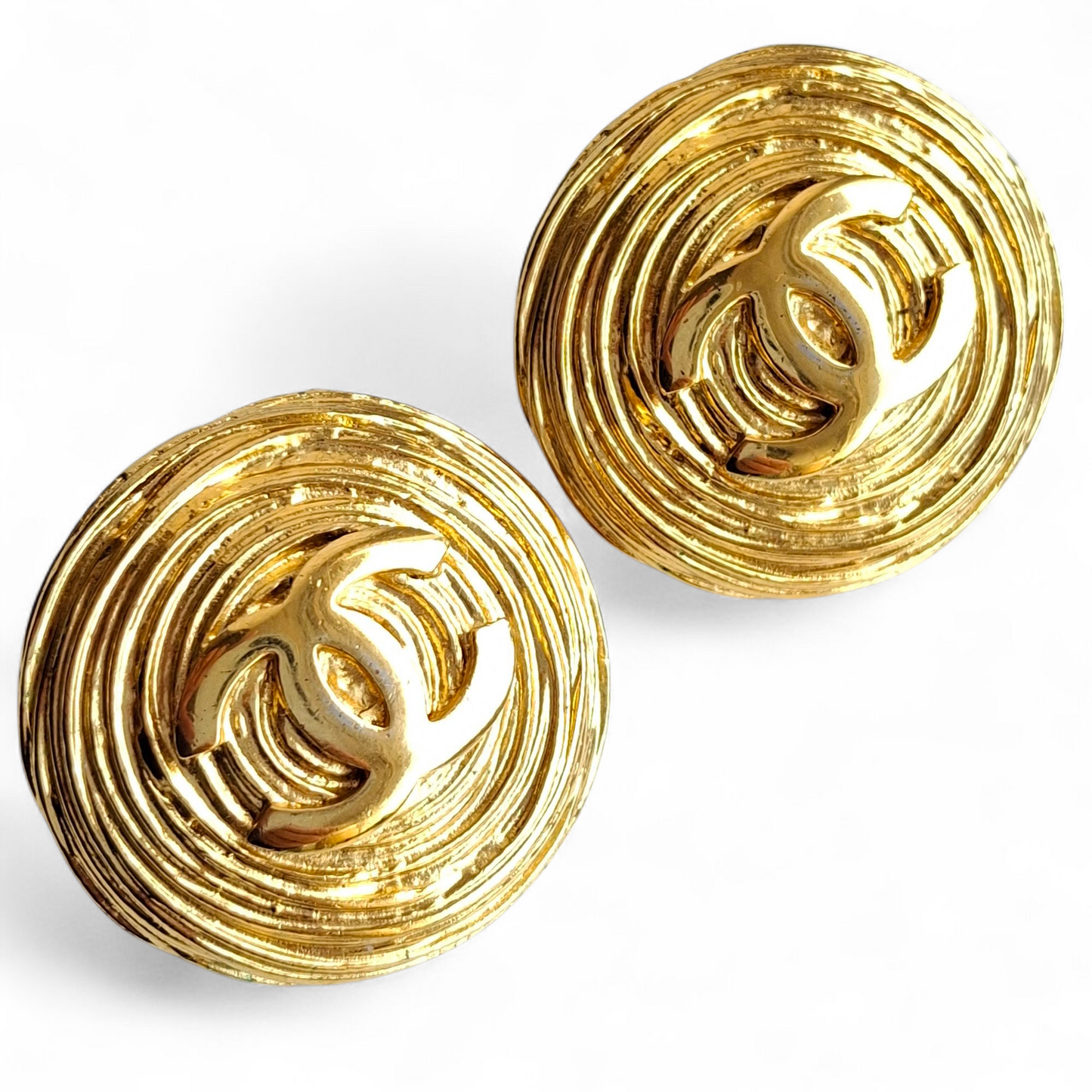 1980s Vintage Chanel Gold Plated CC Logo Earrings