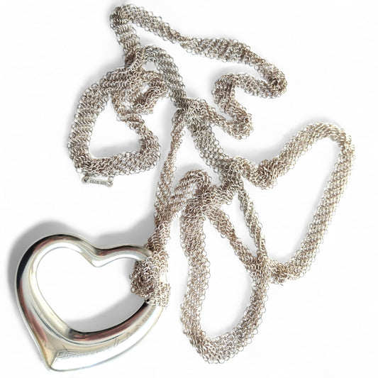Preloved Vintage Tiffany & Co Elsa Peretti Open Heart Mesh Pendant Necklace