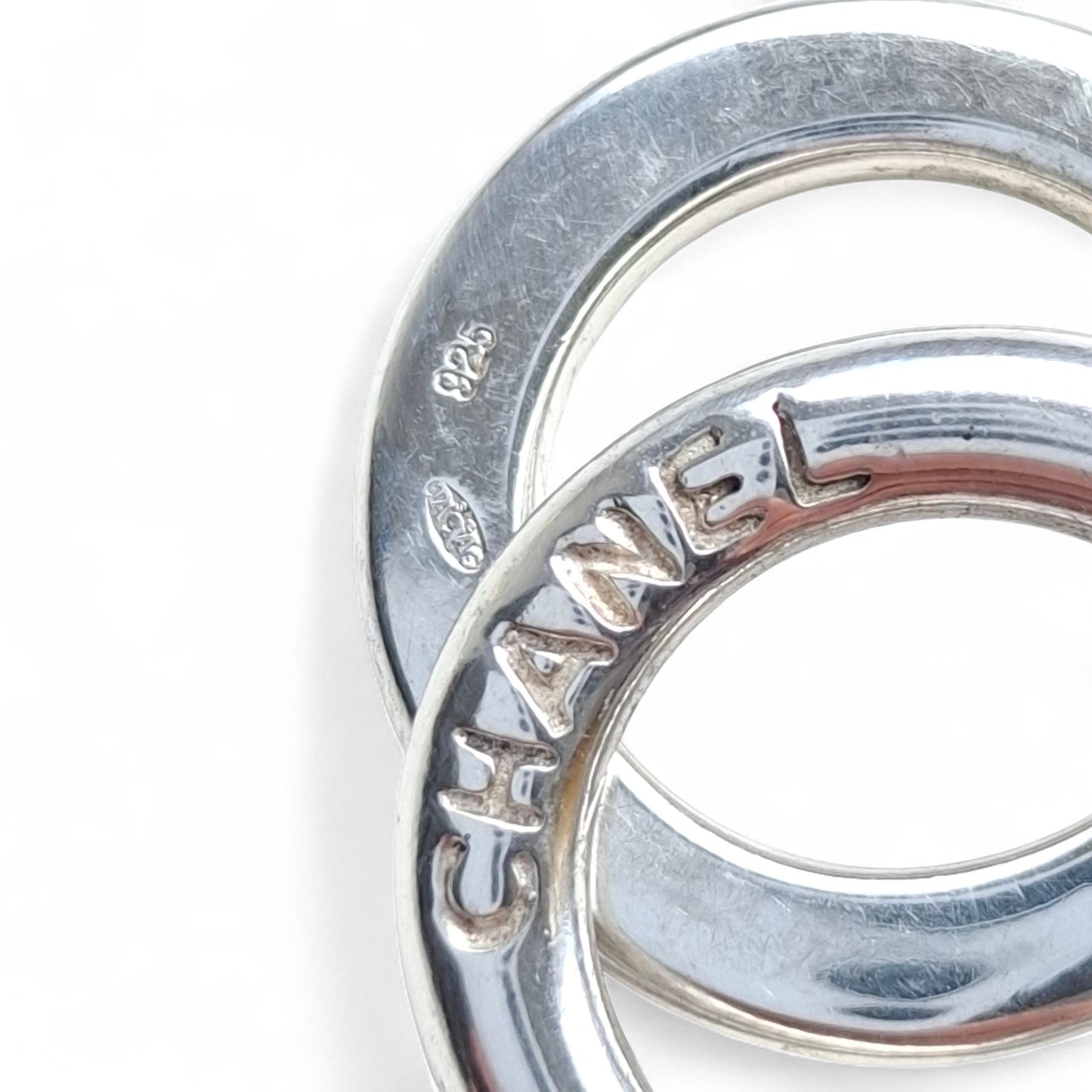 Chanel Vintage Silver Logo Ribbon Necklace