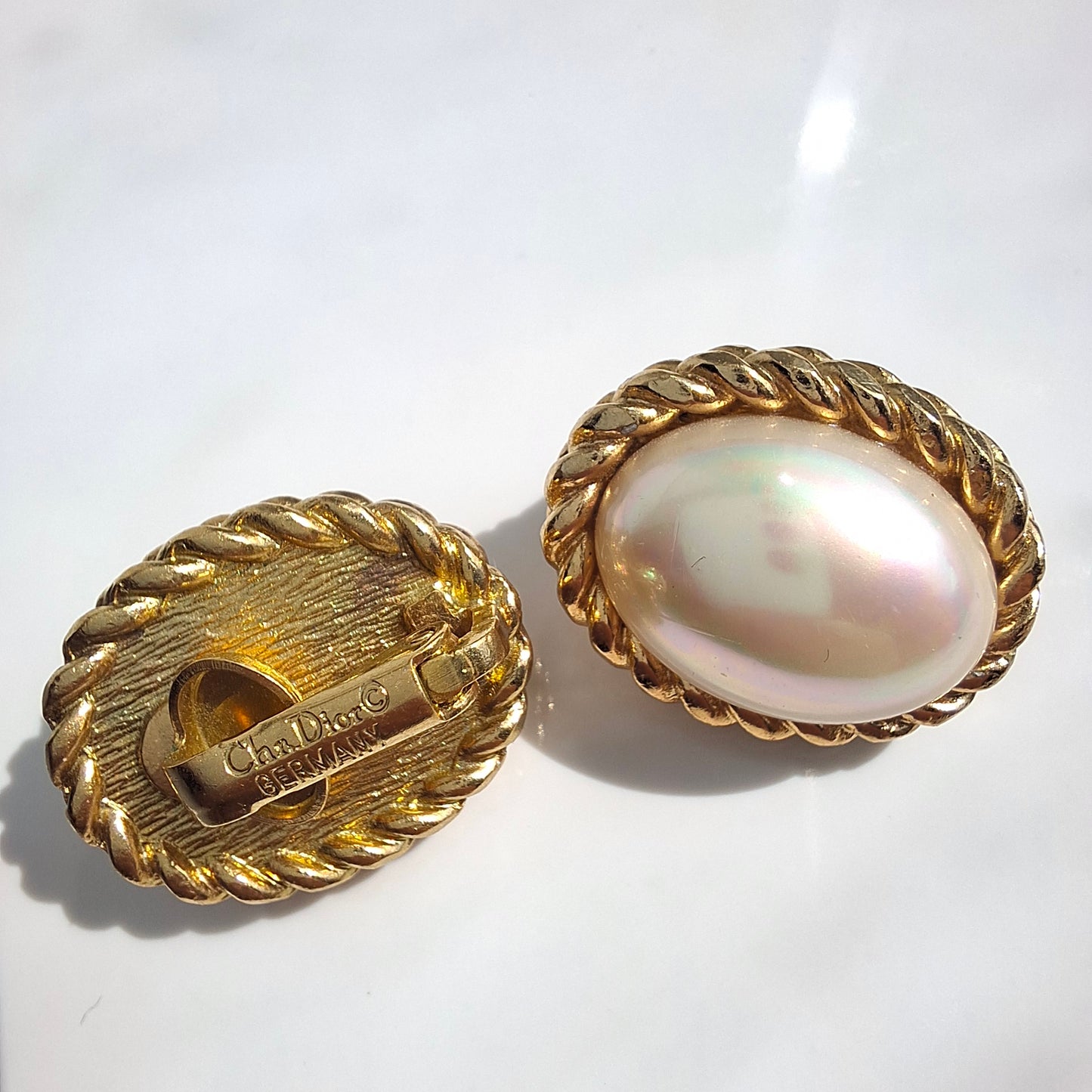 Vintage Christian Dior Gold Tone Faux Mabe Pearl Clip-on Earrings