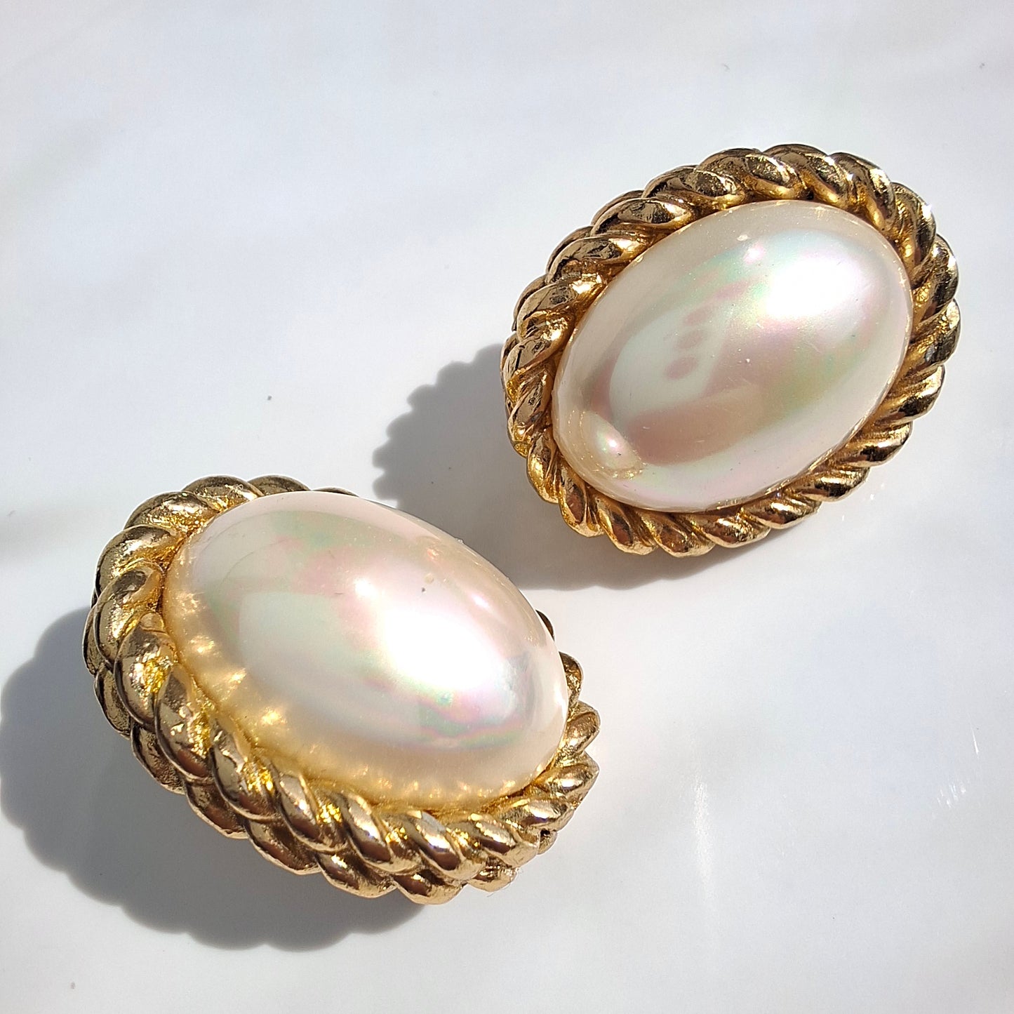 Vintage Christian Dior Gold Tone Faux Mabe Pearl Clip-on Earrings