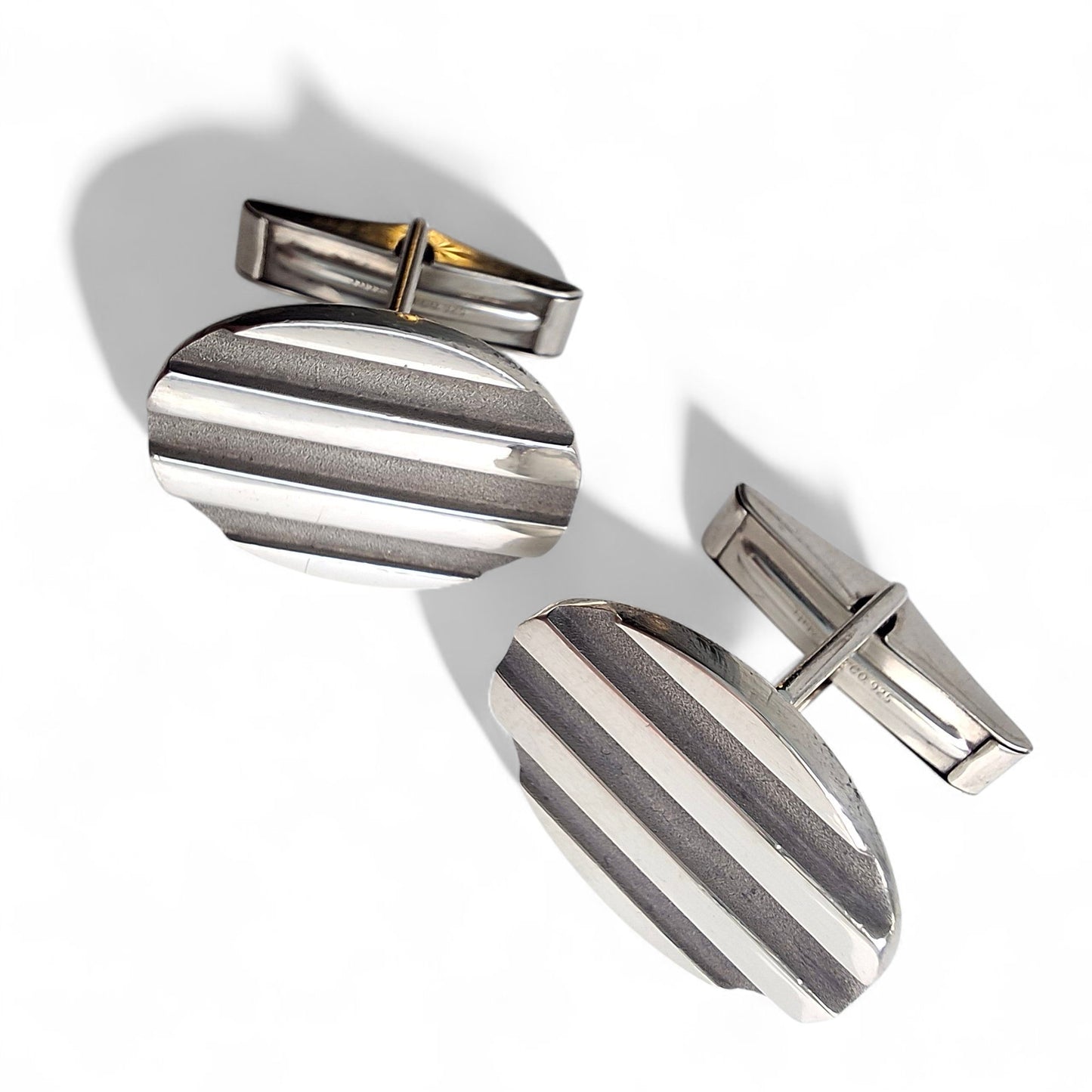 Preloved Vintage Tiffany & Co Oval Stripe 925 Sterling Silver Cufflinks