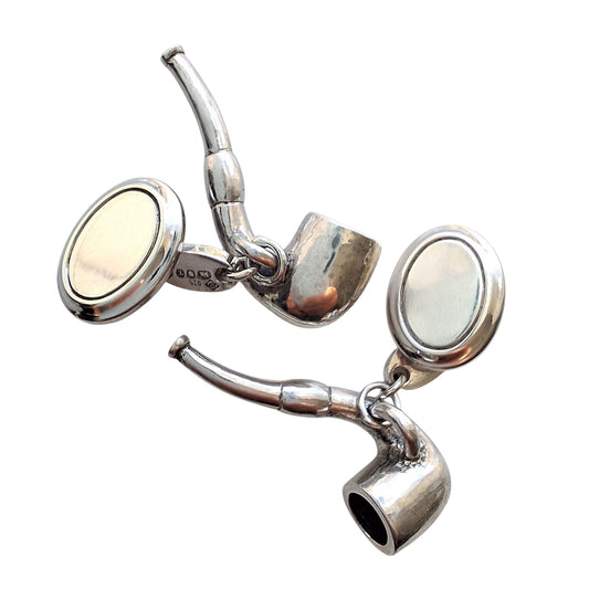 Vintage Dunhill Hallmarked 925 Sterling Silver Novelty Smokers Pipe Cufflinks