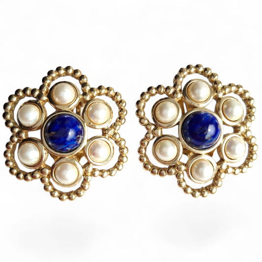 Christian Dior Lapis Lazuli Vintage Clip-on Earrings