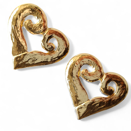 A Pair of Vintage Yves Saint Laurent Gold Plated Heart Earrings