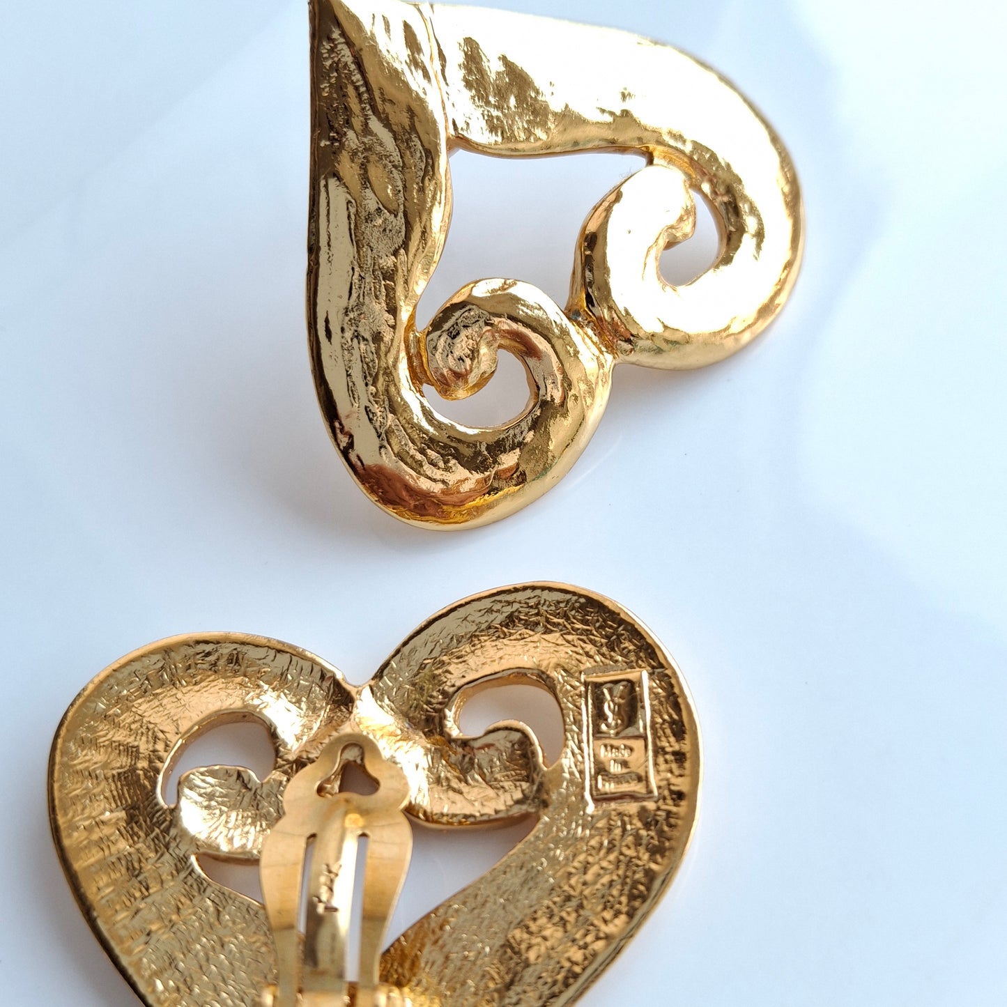 A Pair of Vintage Yves Saint Laurent Gold Plated Heart Earrings