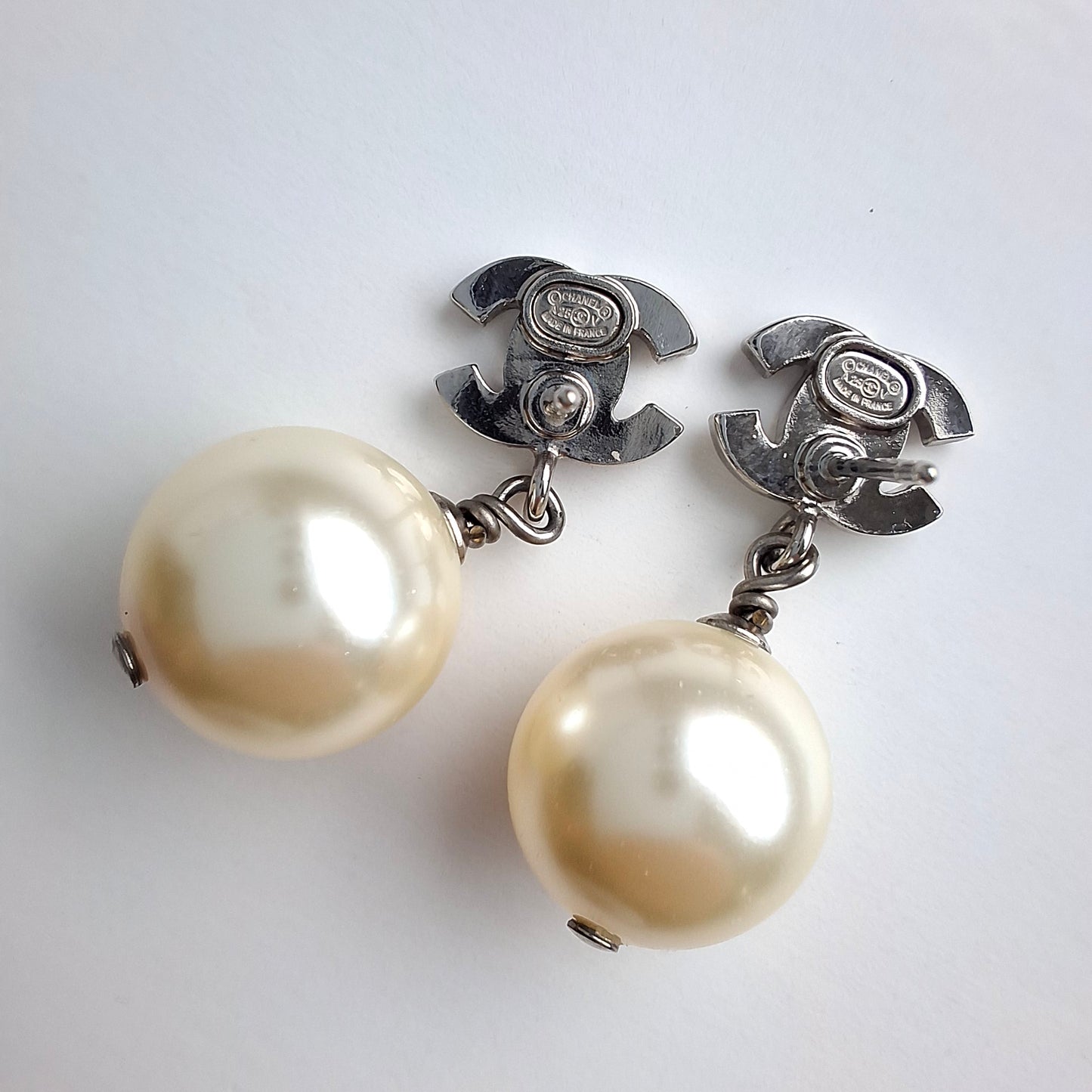Chanel Crystal CC Logo Pearl Drop Earrings