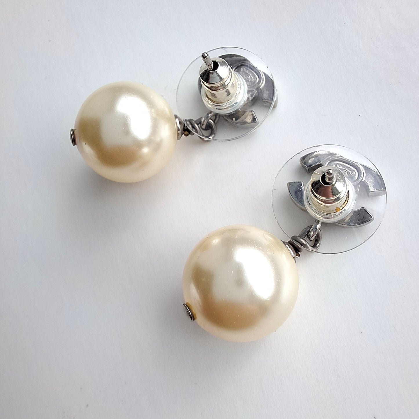 Chanel Crystal CC Logo Pearl Drop Earrings