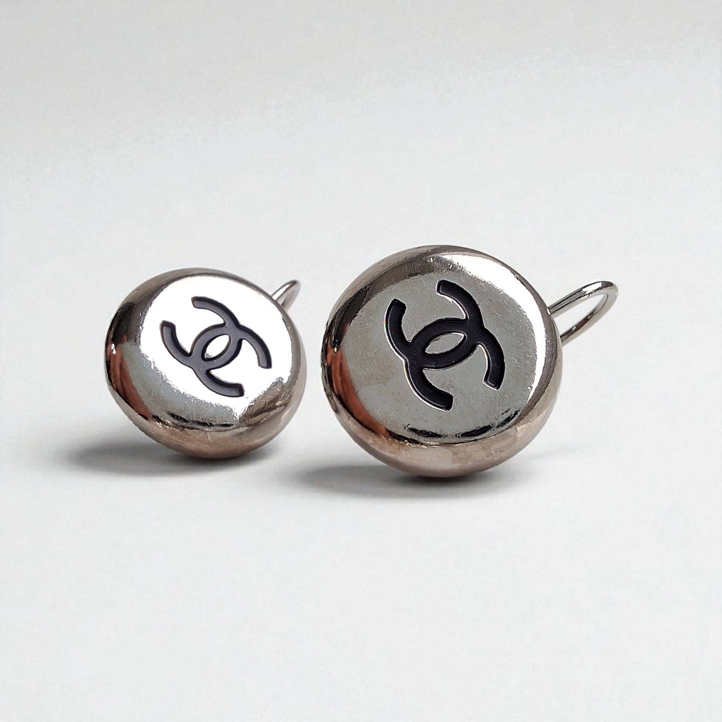 Chanel CC Logo Silver Tone Earrings