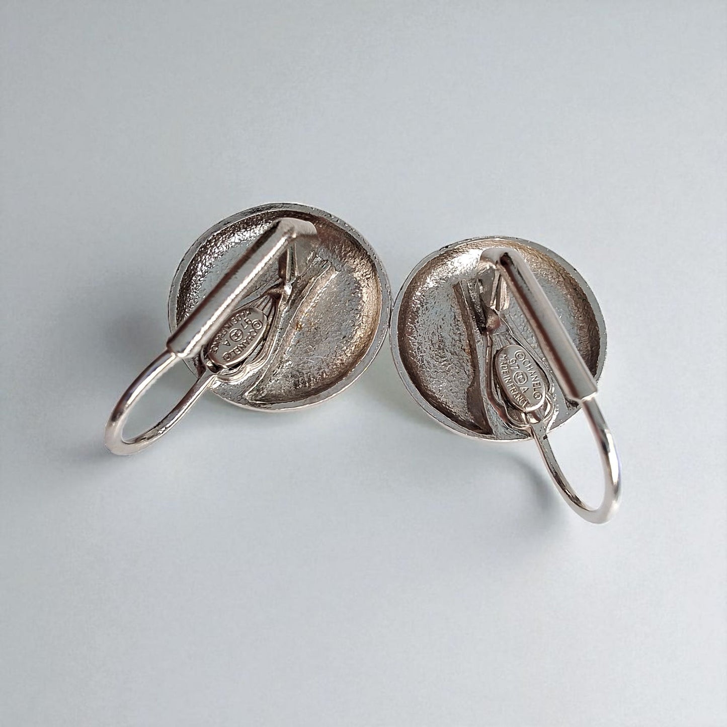 Chanel CC Logo Silver Tone Earrings