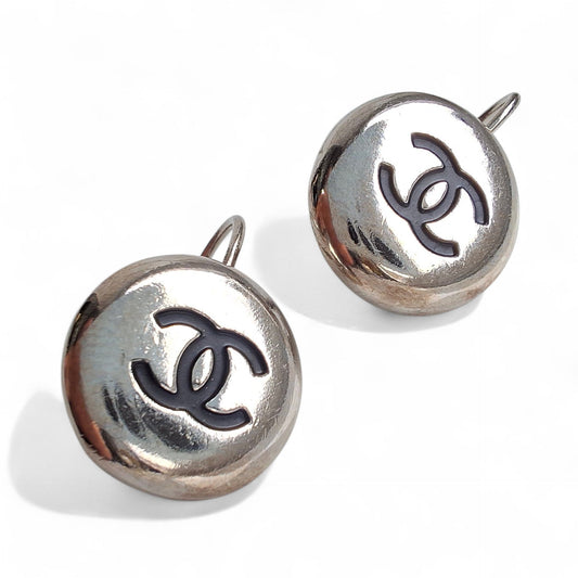 Chanel CC Logo Silver Tone Earrings