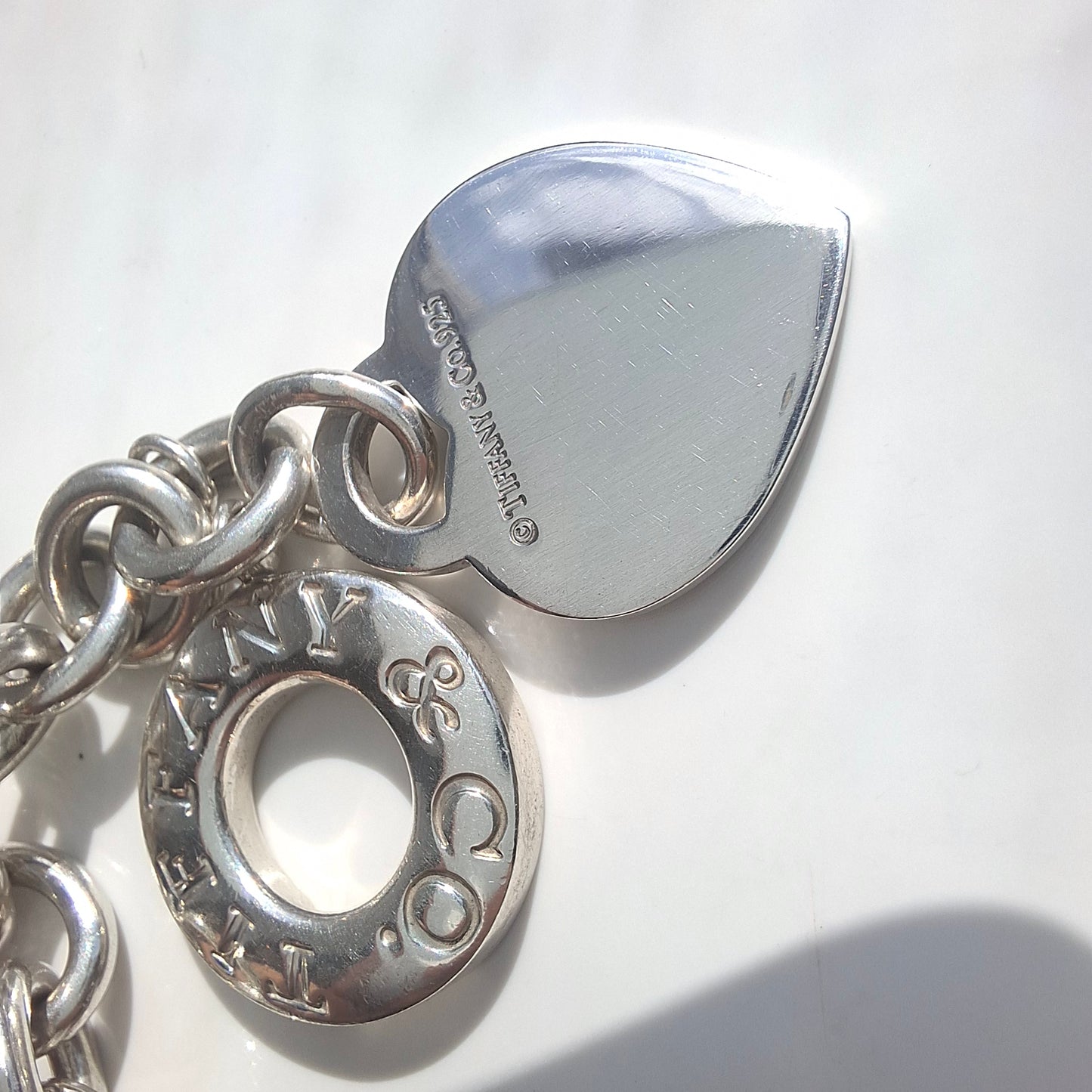 Vintage Please Return to Tiffany New York Heart Charm Toggle Necklace in Solid 925 Sterling Silver
