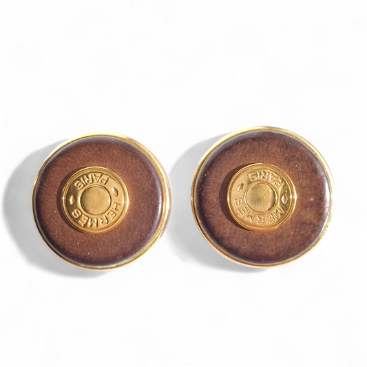 Vintage Hermes Clou de Selle Patinated Leather Clip-on Earrings