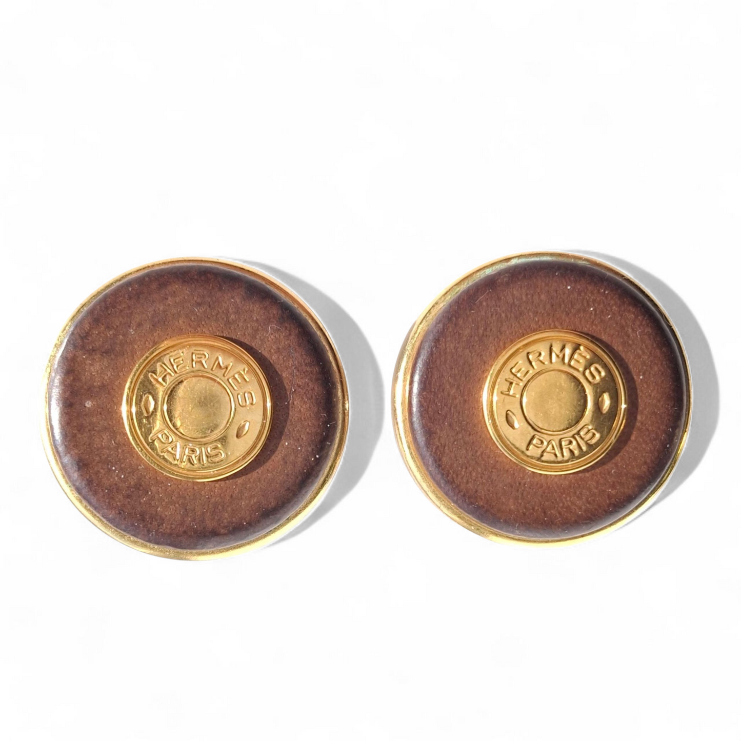 Vintage Hermes Clou de Selle Patinated Leather Clip-on Earrings