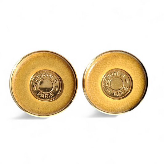 Vintage Hermes Clou de Selle Patinated Leather Clip-on Earrings